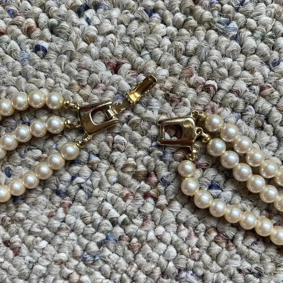 VTG 3 Strand Faux Pearl Gemstone Choker Necklace Party Formal Wedding Princess - Picture 4 of 12